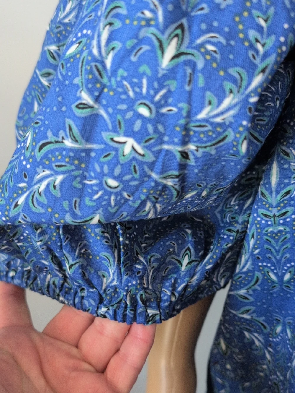 Boho Blue Cotton Floral Midi Dress Balloon Sleeve Cottagecore Romantic 2X - Picture 5 of 16